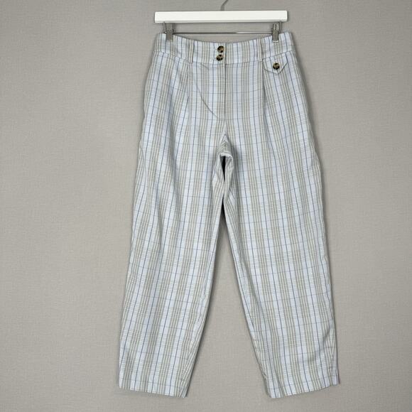 Club Monaco Womens Pants 4 Pastel Blue Plaid Pleated Trouser Old Money Prep Boho - Picture 1 of 15